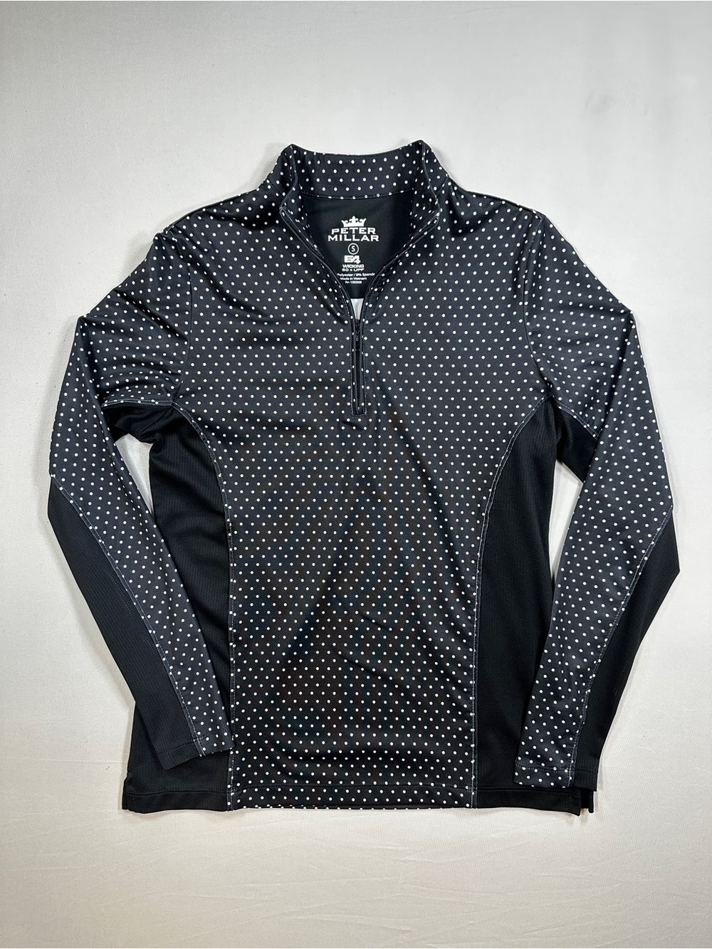 Peter Millar Women’s Small Black White Polka Dot 1/4 Zip Golf Pullover